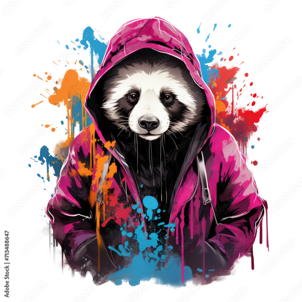 Obraz premium Urban graffiti style illustration of a panda in a hoodie isolated on transparent background