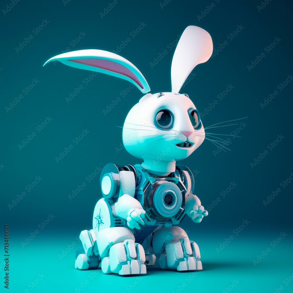 A rabbit-shaped robot from the late 2000s. 3D rendering design illustration. A rabbit-shaped robot from the late 2000s. 3D rendering design illustration.