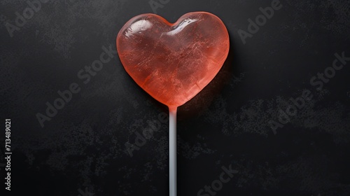 Heart shaped lollipop on a stick. Sweet gift for valentine's day or anniversary. A cute little gift for a loved one. Illustration for cover, card, advertising, marketing or presentation.