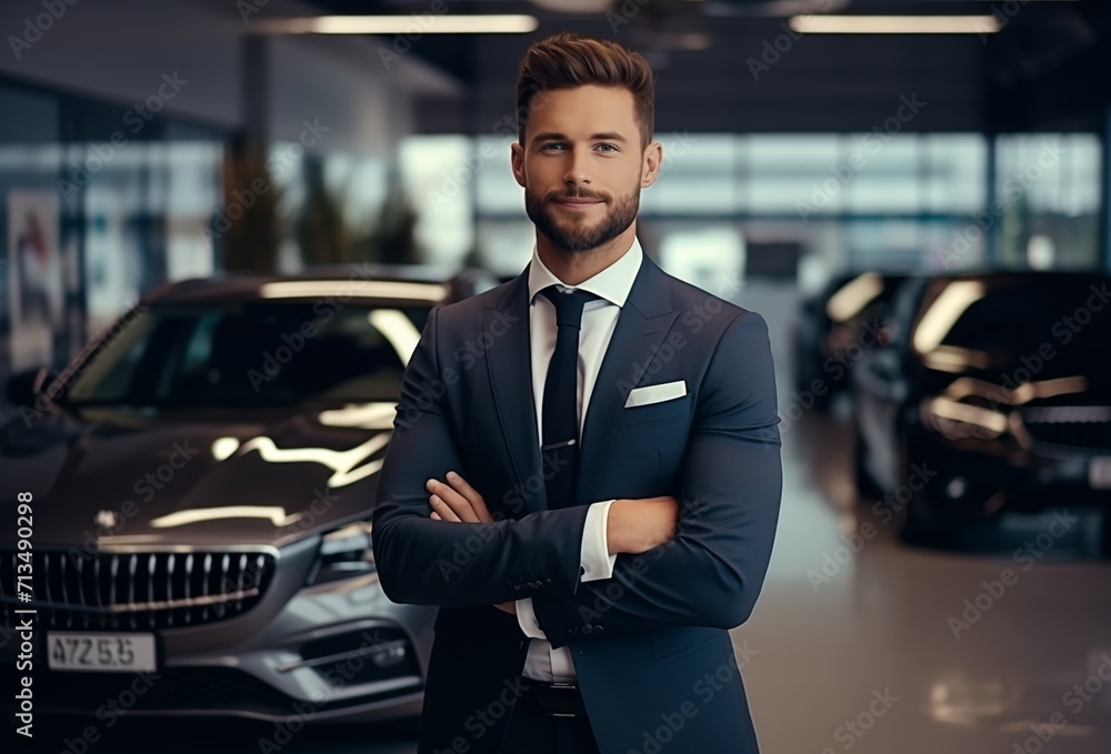 Professional luxury car salesman in luxury showroom. salesman in showroom. Expensive car. Car dealer business. Automotive industry. Luxury car agent. Auto dealership office. Professional luxury car salesman in luxury showroom. salesman in showroom. Expensive car. Car dealer business. Automotive industry. Luxury car agent. Auto dealership office.
