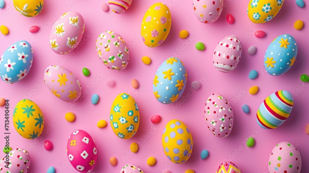 A Joyful Pattern of Colorful Eggs, Creating a Festive Celebration for the Easter Festival. A Joyful Pattern of Colorful Eggs, Creating a Festive Celebration for the Easter Festival.