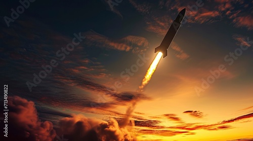 launch of a ballistic missile in the evening sky