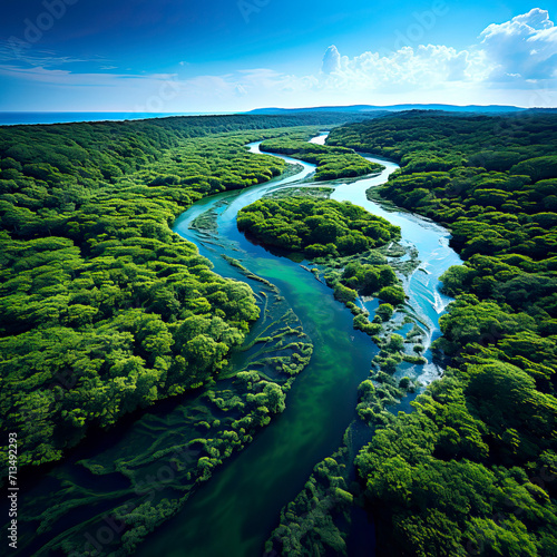 Aerial top view of mangrove forest