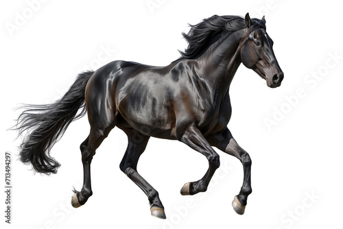 Photographie horse black galloping light, isolated on white background
