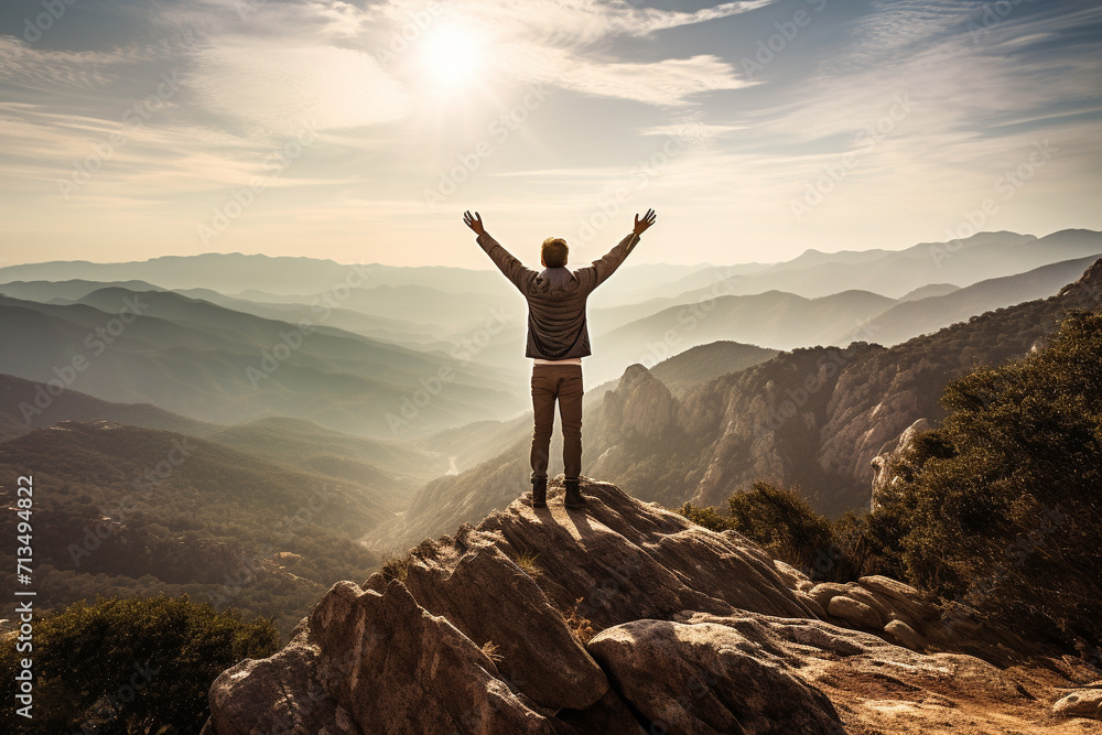 Joyful Man Celebrating at Mountain Top Joyful Man Celebrating at Mountain Top
