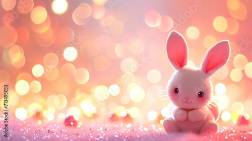 Cute Easter Bunny in a Bokeh Background, Bringing Joyful Charm to the Easter Festive Background.