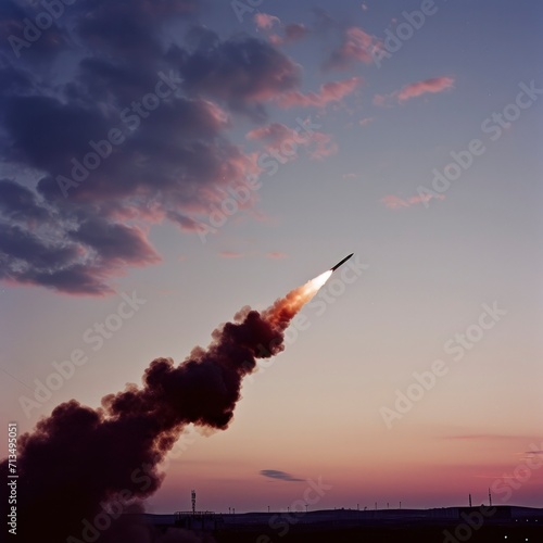 launch of a ballistic missile in the evening sky