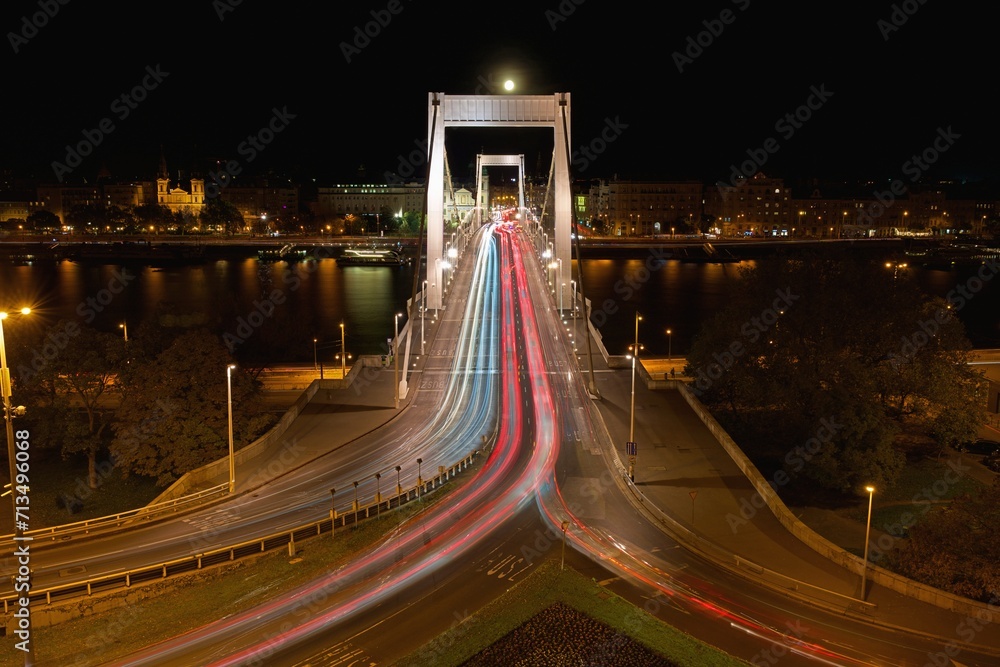 Budapest, Hungary: Long exposure shot of Elizabeth bridge. Budapest, Hungary: Long exposure shot of Elizabeth bridge.