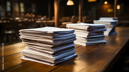 stack of papers on wooden table