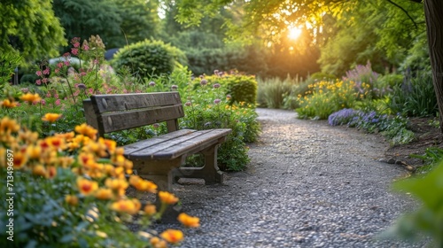 Sunset Serenity in a Blooming Garden Park photo