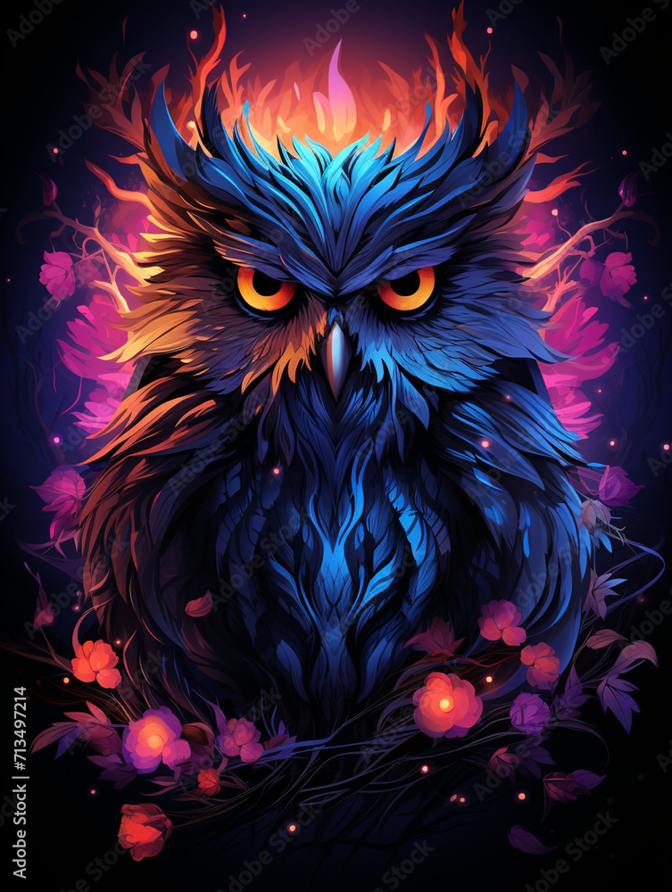 T-shirt design, a gigantic owl, fantasy, glowing eyes, electric dreamscape style, octane rendered created with Generative Ai T-shirt design, a gigantic owl, fantasy, glowing eyes, electric dreamscape style, octane rendered created with Generative Ai