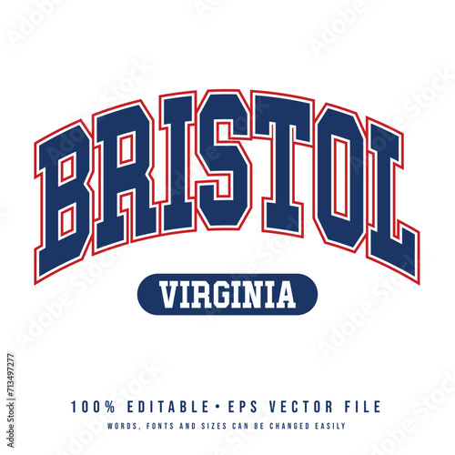 Bristol text effect vector. Editable college t-shirt design printable text effect vector photo