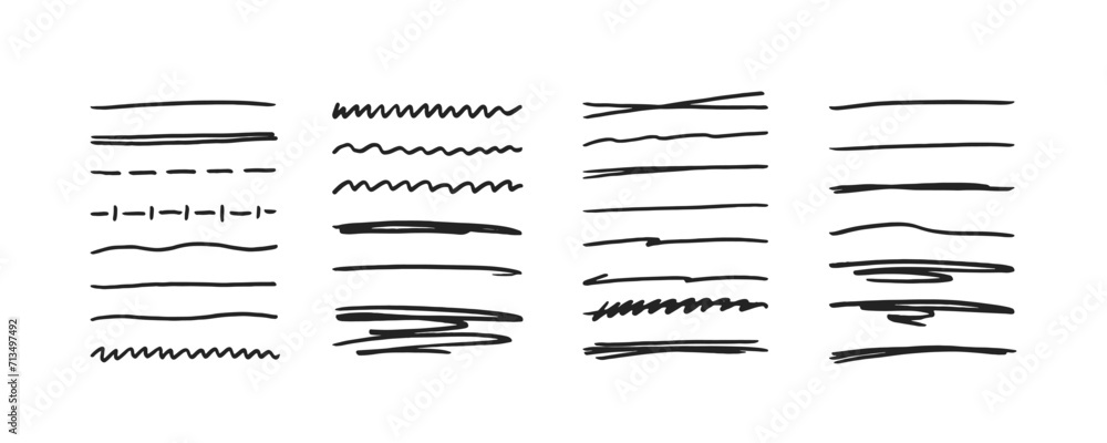 Hand drawn underline strokes in doodle style set - obrazy, fototapety, plakaty 