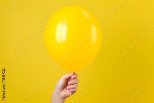 Hand holding an inflated yellow balloon photo