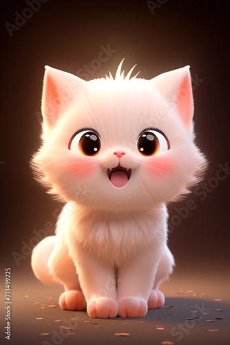 Super cute white kitten with huge bright eyes. 3D rendering design illustration.