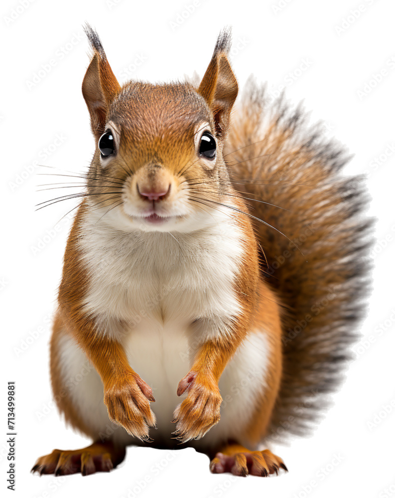 Obraz premium small animal portrait of squirrel isolated on transparent background. generative ai