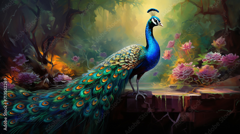 Fototapeta premium peacock with nice view realestic ai generative image