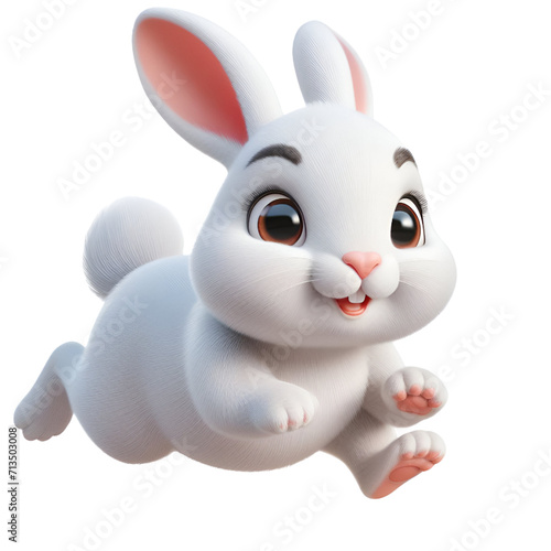 A rabbit running towards the camera. Isolated on white background.