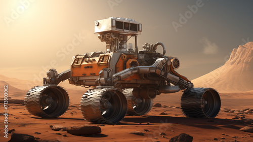 Space exploration rover on Mars, high-tech machinery, realistic photo