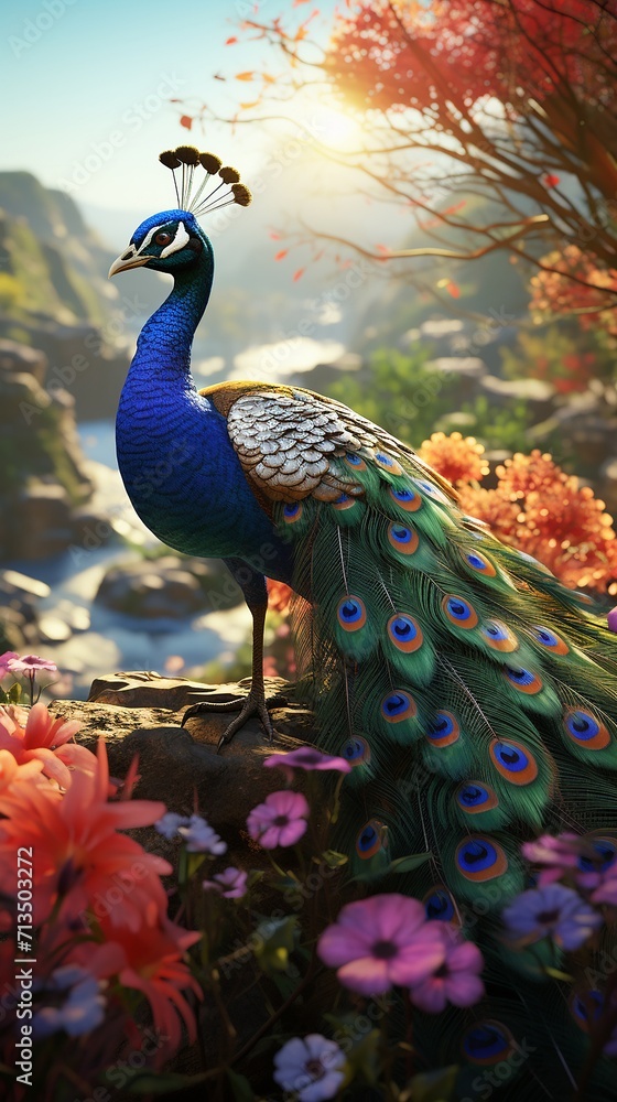 Fototapeta premium peacock with nice view realestic ai generative image