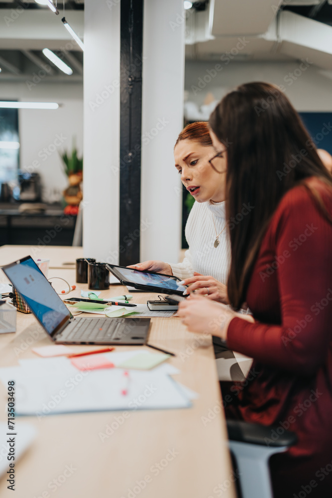 Business professionals collaborating in a corporate office to strategize and plan a project for profit growth. Business professionals collaborating in a corporate office to strategize and plan a project for profit growth.