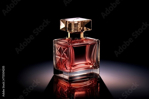 Sleek Rose Pink Perfume Bottle on Black Background