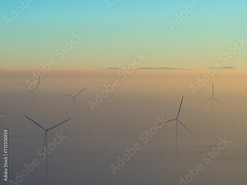 Smog over the wind farm