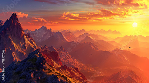 Mountains painted in warm shades of sunset  like a picture of nature  captivating with its beauty