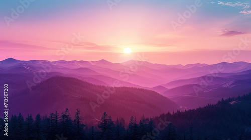 Tender shades of peach and purple sunset give the mountains a magic aura, like a fabulous landscap © JVLMediaUHD