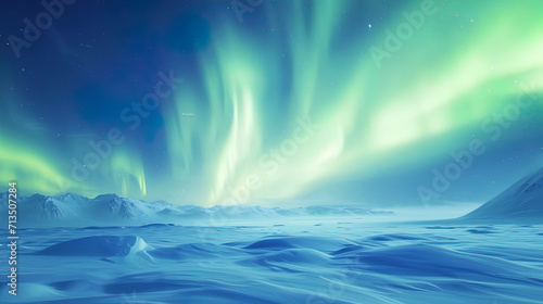 Tender curls of the northern lights create an auroral carpet over snow covered landscapes