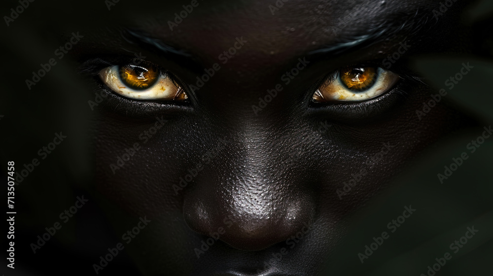 The dark skin of this African American is combined with intense eyes, creating a mysterious and at The dark skin of this African American is combined with intense eyes, creating a mysterious and at