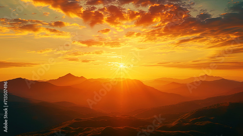 The fiery rays of the setting sun framed the silhouettes of the mountains, like precious stones in