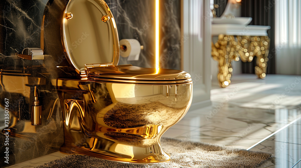 The gold toilet in the photo becomes not only a functional object, but also a work of art, emphasi