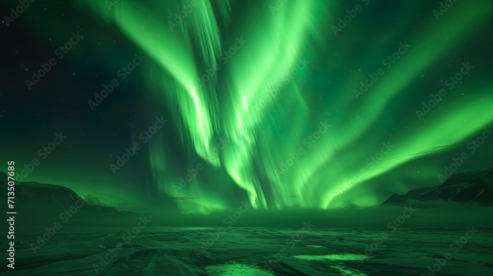 The green waves of the northern lights dance in the night sky, like luminous fairies in a dance
