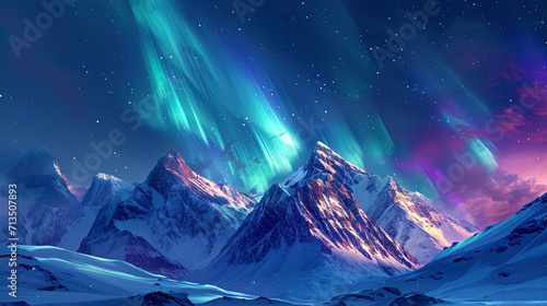 The northern lights creates heavenly fire, surrounding the polar peaks with sparkling light bunnie