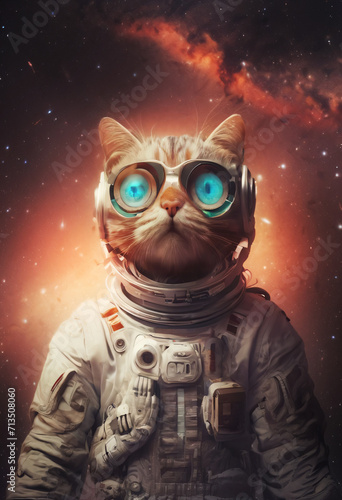 The cat is an astronaut in space