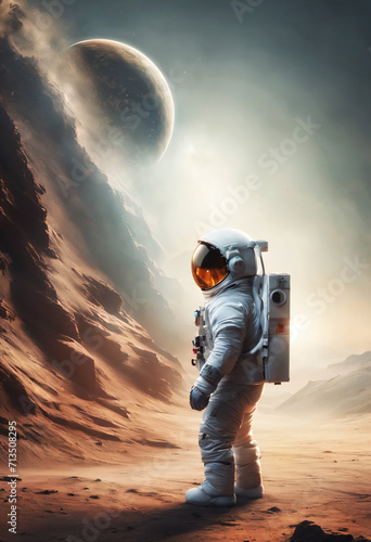 the cosmonaut landed on another planet. An astronaut in space