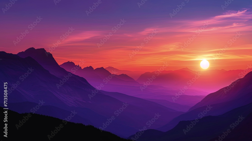 The silhouettes of the mountains become a contour for magnificent sunset in shades of orange and p The silhouettes of the mountains become a contour for magnificent sunset in shades of orange and p