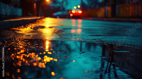 The silence of the night only enhances the impression of the reflection of light in puddles on wet © JVLMediaUHD