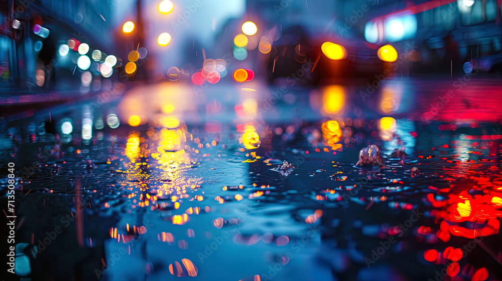 Wet asphalt as an artistic canvas on which the magic of the city night is revealed