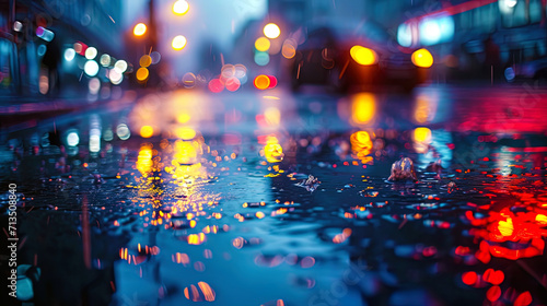 Wet asphalt as an artistic canvas on which the magic of the city night is revealed