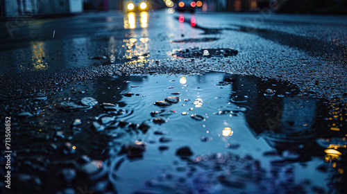 Wet asphalt, like a dark mirror, reflects the city bustle in its bottomless eyes