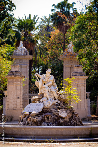 Fontana del Genio Marble Statue Fontaine in Villa Giulia Palermo Sicily 