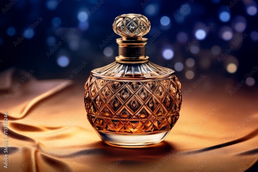 antique glass bottle of perfume, Sleek Rose Gold Perfume Bottle on Black Background antique glass bottle of perfume, Sleek Rose Gold Perfume Bottle on Black Background