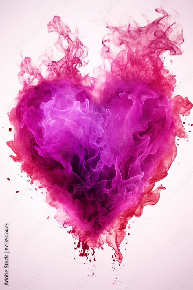 Surreal image of a violet pink burning heart. Heart made of violet-pink flames. Burning heart. Valentine's Day. Valentine's card.