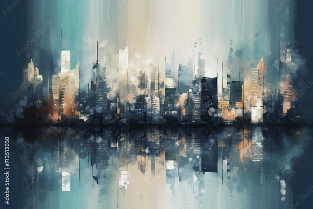 Abstract cityscape canvas print with a metropolitan feel, suitable as a desktop wallpaper or background. Generative AI - obrazy, fototapety, plakaty 