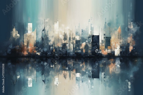 Abstract cityscape canvas print with a metropolitan feel, suitable as a desktop wallpaper or background. Generative AI photo