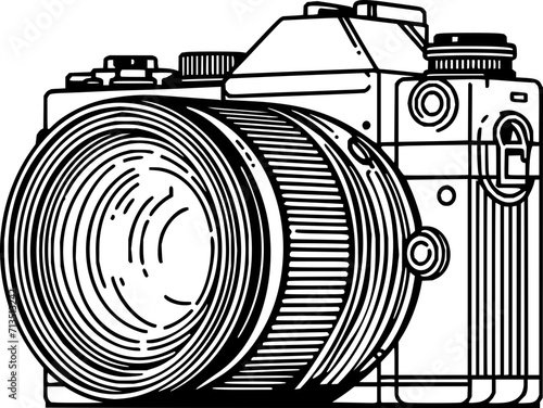 Outline retro camera with Lense illustation