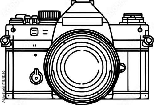 Photographic Digital camera with lenses outline illustration