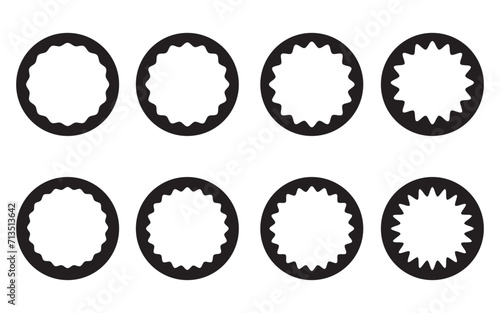 Wavy Edge Zigzag circle stroke icon set, Hollow Circle Stroke Icon set of  8 icon, Isolated on a white background.